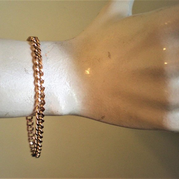 Vintage Unisex Russian USSR 14K 585 Rose Pink Gold Cuban Link Chain Bracelet - Picture 7 of 7